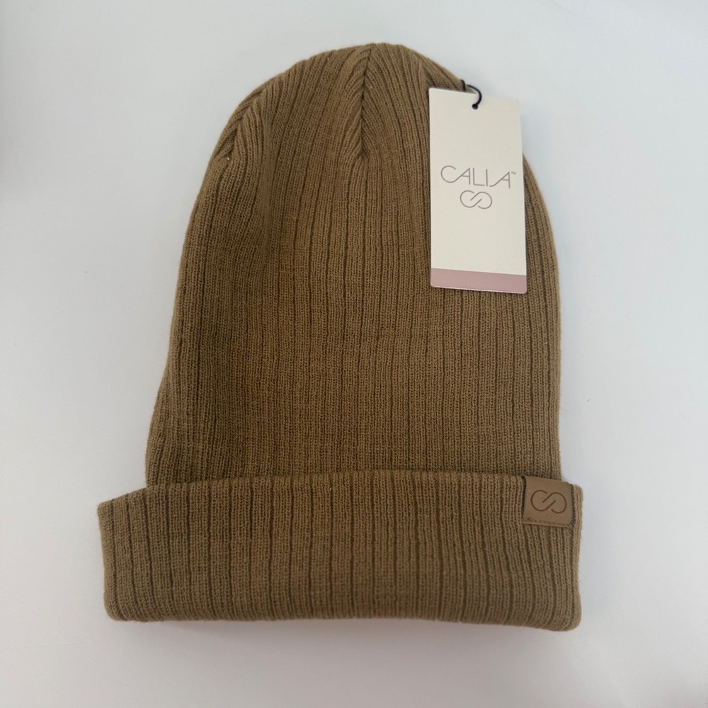 CALIA Women's Ribbed Beanie‎ Hat Tan Cuffed Winter Warm Casual